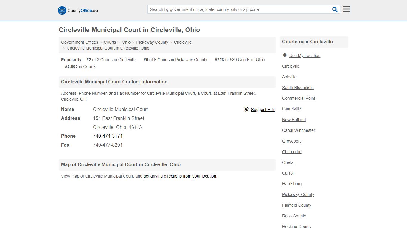 Circleville Municipal Court - Circleville, OH (Address ...